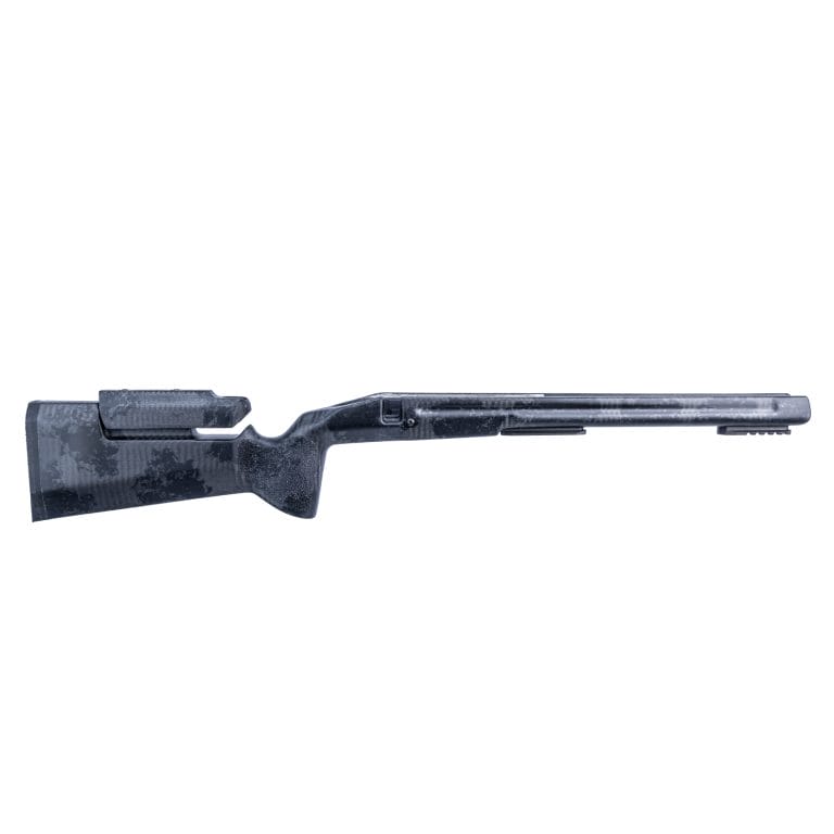 a black rifle with a white background