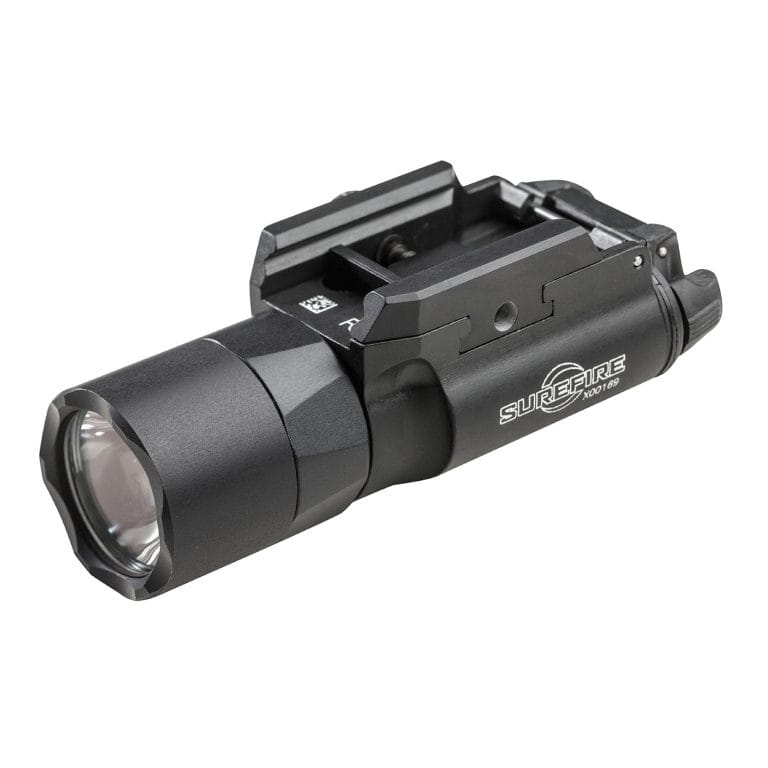 a black flashlight with a white background