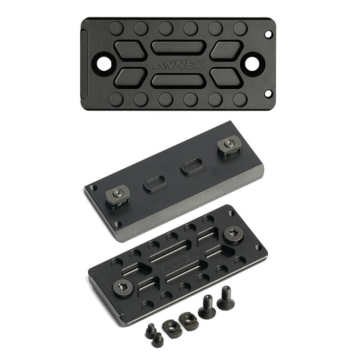 56887284-3 a black rectangular object with screws